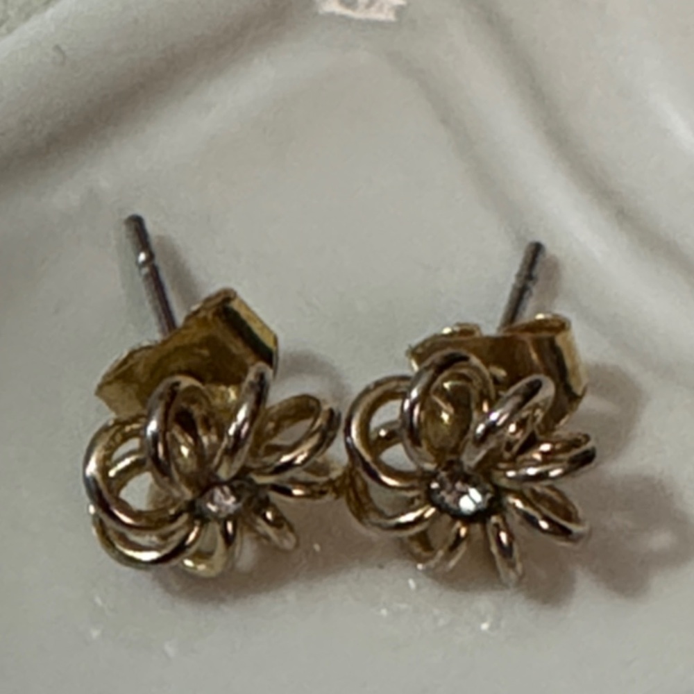 Vintage Gold Tone Earrings with Crystal Detail-Post Style-Costume